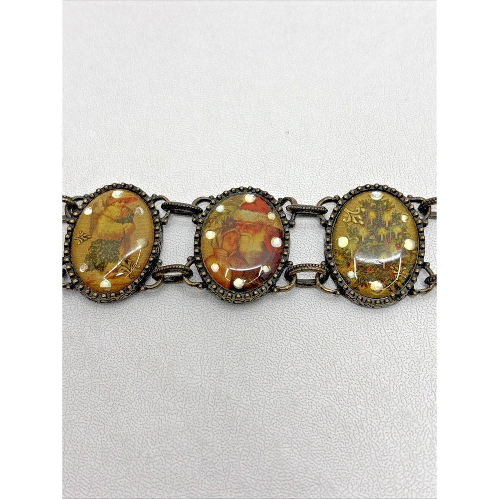 Vintage Avon NR Nina Ricci Santa Christmas Charm Book Link Bracelet 8" Holiday